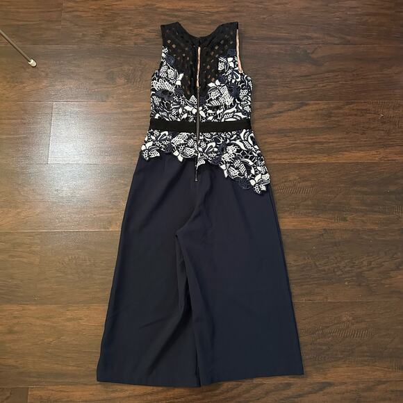 Adelyn Rae navy blue embroidered top cropped jumpsuit size XS - Picture 4 of 11